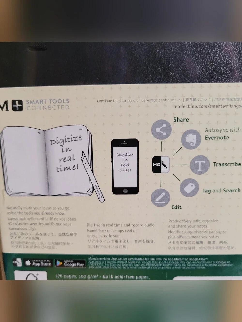 MOLESKINE Smart Writing Notebook Large Plain Paper Tablet Hardcover Black 5X8.25